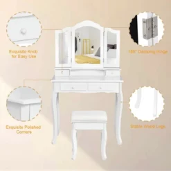 Costway Vanity Makeup Dressing Table Stool 4 Jewelry Wood Desk White -Famous Furniture Store GUEST c3924fc6 45be 402b 863c 90dc8fe15843