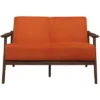 Carlson Velvet Upholstered Loveseat In Orange And Dark Walnut - Lexicon