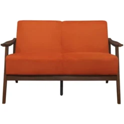 Carlson Velvet Upholstered Loveseat In Orange And Dark Walnut - Lexicon