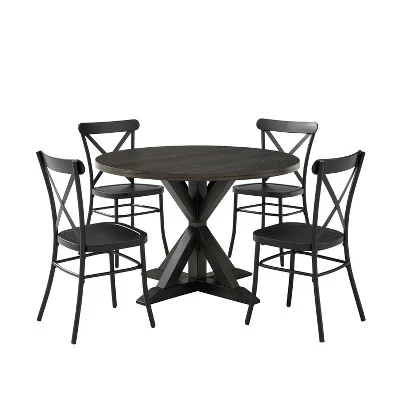 5pc Hayden Round Dining Set With Camille Chairs Matte Black/Slate - Crosley 4 5pc Hayden Round Dining Set With Camille Chairs Matte Black/Slate - Crosley - Image 2