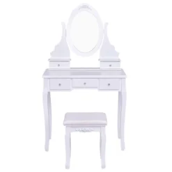 Tangkula Oval Vanity Mirror Dressing Table Beauty Dresser Cosmetics Organizer W/ Cushioned Bench -Famous Furniture Store GUEST c655208b 90c0 45c1 8aa2 a2976fc2dfb9