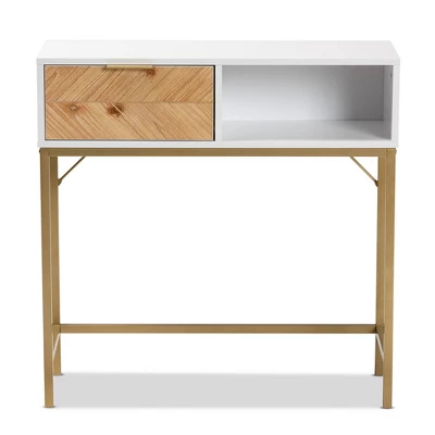 Giona Two-Tone Wood And Metal 1 Drawer Console Table White/Gold - Baxton Studio 5 Giona Two-Tone Wood And Metal 1 Drawer Console Table White/Gold - Baxton Studio - Image 3