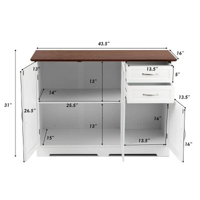 Costway Buffet Sideboard Kitchen Cupboard Storage Cabinet W/ 2 Drawers & 3 Doors White 6 Costway Buffet Sideboard Kitchen Cupboard Storage Cabinet W/ 2 Drawers & 3 Doors White - Image 4