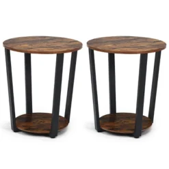 Tangkula 2 PCS 2-Tier Industrial Round End Table Metal Sofa Side Table With Storage Shelf -Famous Furniture Store GUEST c8823737 dc72 456c 875b e743898413a2