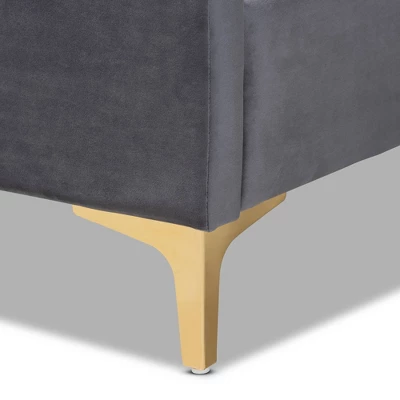 Queen Serrano Velvet Fabric Upholstered And Metal Platform Bed Gray/Gold - Baxton Studio 7 Queen Serrano Velvet Fabric Upholstered And Metal Platform Bed Gray/Gold - Baxton Studio - Image 5