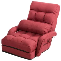 Costway Folding Floor Armchair W/ 6-position Adjustable Back & Lumbar Pillow RedGrey -Famous Furniture Store GUEST c9a98c8c 94c9 461e bf86 7bc83eb586fd