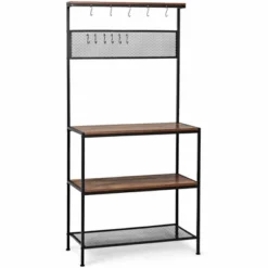 Costway 4-Tier Kitchen Bakers Rack Microwave Oven Stand Industrial W/Hooks & Mesh Panel -Famous Furniture Store GUEST c9dbccb7 ed6f 430c ae2a fd97c70e3fc6