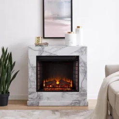 Dridun Faux Marble Fireplace White/Gray - Aiden Lane -Famous Furniture Store GUEST ca373c96 3484 4635 98cc 101cfb74d607