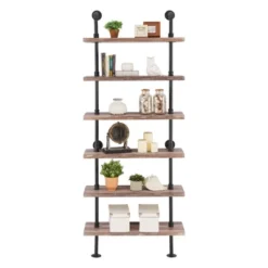 Modern Industrial 6-Tier Iron Pipe Wall Mount Ladder Shelf Distressed Wood - Danya B. -Famous Furniture Store GUEST cb6ef9cf 08ec 4e39 8a6c 576bf643ced0
