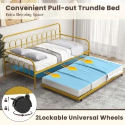 Costway Twin Size Metal Daybed With Trundle Space-Saving Sofa Bed Lockable Wheels Gold -Famous Furniture Store GUEST cbecb4b5 2dd3 47b6 80a2 0cbdda7d2dab