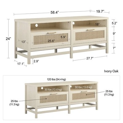 Latta TV Stand For TVs Up To 60" With Faux Rattan Ivory Oak - Room & Joy 10 Latta TV Stand For TVs Up To 60" With Faux Rattan Ivory Oak - Room & Joy - Image 8