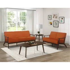 Carlson Velvet Upholstered Loveseat In Orange And Dark Walnut - Lexicon -Famous Furniture Store GUEST ccd168cd c840 49b1 bc9d 55e24d2ebd80