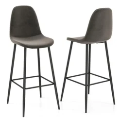 Costway Set Of 2 Bar Stools 29.5'' Velvet Upholstered High Back Bar Chairs Kitchen Brown/Grey 17 Costway Set Of 2 Bar Stools 29.5'' Velvet Upholstered High Back Bar Chairs Kitchen Brown/Grey -Famous Furniture Store GUEST ccd64511 547b 4652 a455 31d365c0f312