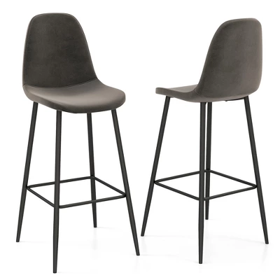 Costway Set Of 2 Bar Stools 29.5'' Velvet Upholstered High Back Bar Chairs Kitchen Brown/Grey 10 Costway Set Of 2 Bar Stools 29.5'' Velvet Upholstered High Back Bar Chairs Kitchen Brown/Grey - Image 8