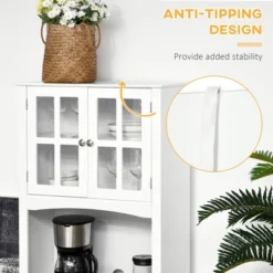 HOMCOM 67" Modern Buffet With Hutch, Louvered Kitchen Pantry Microwave Cabinet With Framed Glass Doors And 2 Drawers, White -Famous Furniture Store GUEST cd214aff 26a5 4e9a a74b 439396f2586c