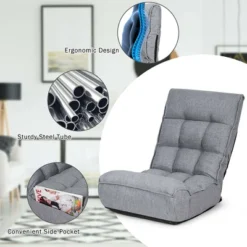 Costway 4-Position Floor Chair Folding Lazy Sofa W/Adjustable Backrest& Headrest Gray -Famous Furniture Store GUEST cdc1a7bd 93f4 47f1 92ff 58b83f2009aa