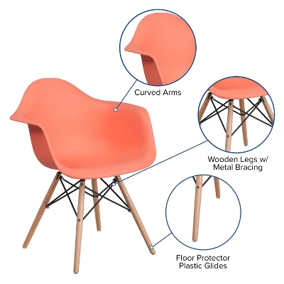 Emma And Oliver Plastic Accent Dining Chair With Arms And Wooden Legs 4 Emma And Oliver Plastic Accent Dining Chair With Arms And Wooden Legs - Image 2