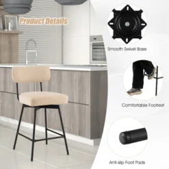 Costway Set Of 4 Swivel Bar Stools Counter Height Upholstered Kitchen Dining Chair Gray/Beige -Famous Furniture Store GUEST d0d73b95 799a 4c33 90ad c0579c78af41