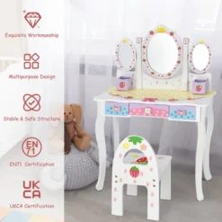 Costway Kids Vanity Princess Makeup Dressing Table Chair Set W/ Tri-fold Mirror White -Famous Furniture Store GUEST d0e6a9a4 44d3 4a2c ac0c 4ef970398a04