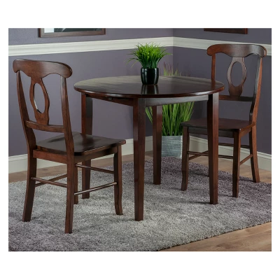 3pc Clayton Drop Leaf Dining Sets With 2 Keyhole Back Chairs Walnut - Winsome 4 3pc Clayton Drop Leaf Dining Sets With 2 Keyhole Back Chairs Walnut - Winsome - Image 2