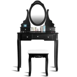 Tangkula Oval Vanity Mirror Dressing Table Beauty Dresser Cosmetics Organizer W/ Cushioned Bench -Famous Furniture Store GUEST d2f6d6c2 f820 4238 85e0 f5804292a686