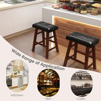 Costway Set Of 2 Upholstered Barstools 24''/29'' Backless Rubberwood Dining Chairs Black&Brown 9 Costway Set Of 2 Upholstered Barstools 24''/29'' Backless Rubberwood Dining Chairs Black&Brown - Image 7