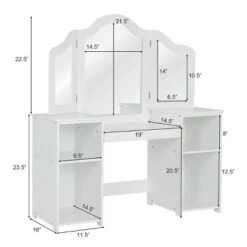 Costway Vanity Table Set Makeup Dressing Kids Girls Study Table Tri Folding Mirror -Famous Furniture Store GUEST d4a4a1eb 9f87 440f 9924 384efe113242