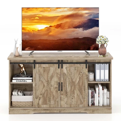 Costway 59'' Farmhouse TV Stand Sliding Barn Door Cabinet W/ Adjustable Shelf 11 Costway 59'' Farmhouse TV Stand Sliding Barn Door Cabinet W/ Adjustable Shelf - Image 9