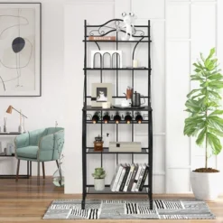 Costway 5-Tier Metal Kitchen Bakers Rack Microwave Storage Rack Oven Stand With Wine Organizer -Famous Furniture Store GUEST d5817f16 ff85 43c3 ab17 cc5f789a08cd