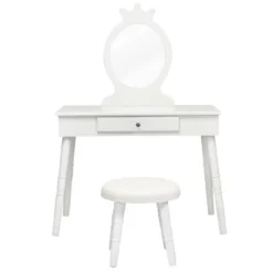Tangkula Kids Princess Vanity Table Set W/ Chair Crown Mirror White -Famous Furniture Store GUEST d5b65474 3c9e 41ea 81b2 8970dbf22695