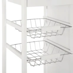 HOMCOM 28" Rolling Kitchen Trolley Serving Cart Storage Cabinet Bamboo Top With Wire Basket & Door Cabinet & Drawers, White 11 HOMCOM 28" Rolling Kitchen Trolley Serving Cart Storage Cabinet Bamboo Top With Wire Basket & Door Cabinet & Drawers, White -Famous Furniture Store GUEST d5c780cf b4a7 468b 8b30 6c453c5686fd