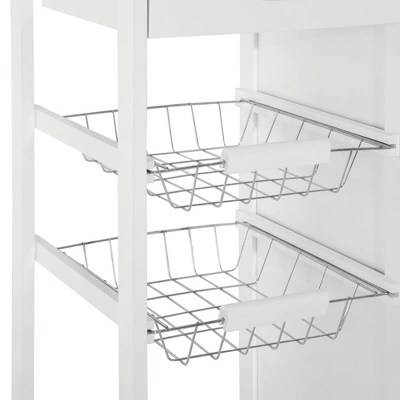 HOMCOM 28" Rolling Kitchen Trolley Serving Cart Storage Cabinet Bamboo Top With Wire Basket & Door Cabinet & Drawers, White 6 HOMCOM 28" Rolling Kitchen Trolley Serving Cart Storage Cabinet Bamboo Top With Wire Basket & Door Cabinet & Drawers, White - Image 4