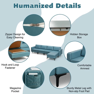 Costway Modular L-shaped Sectional Sofa W/ Reversible Chaise & 4 USB Ports 9 Costway Modular L-shaped Sectional Sofa W/ Reversible Chaise & 4 USB Ports - Image 7