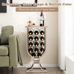 Costway 14 Bottles Wine Rack Console Table Freestanding Wine Storage With Woodtop & Wheels -Famous Furniture Store GUEST d65aef08 e19f 4492 b7cf 33e29d8ffc72