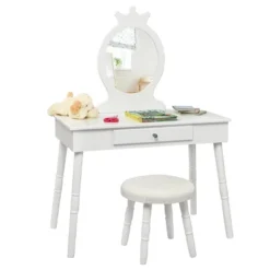 Tangkula Kids Princess Vanity Table Set W/ Chair Crown Mirror White -Famous Furniture Store GUEST d66545e7 922b 4cb2 a2a4 028d9cf71a79