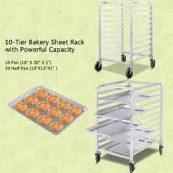 Costway 10 Sheet Aluminum Bakery Rack Silver Commercial Cookie Bun Pan Kitchen W/Wheel -Famous Furniture Store GUEST d74f83f3 eba2 4f1a a4dc 00f3a8856462