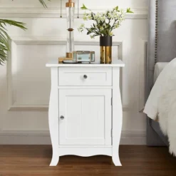 Costway Accent End Table With Drawer Storage Cabinet Wooden Nightstand White -Famous Furniture Store GUEST d751c52f 889c 4c8a b1a1 5be1ef288f76