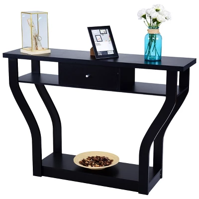 Costway Black Accent Console Table Modern Sofa Entryway Hallway Hall Furniture W/Drawer 6 Costway Black Accent Console Table Modern Sofa Entryway Hallway Hall Furniture W/Drawer - Image 4