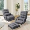Costway Folding Floor Armchair W/ 6-position Adjustable Back & Lumbar Pillow RedGrey