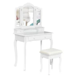 Costway Vanity Makeup Dressing Table Stool 4 Jewelry Wood Desk White -Famous Furniture Store GUEST d8f76565 b34e 4a93 96f5 4551979763a8