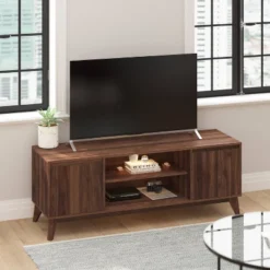 60" Haisley Mid-Century Modern TV Stand For TVs Up To 64" With Adjustable Shelves Dark Walnut - Taylor & Logan