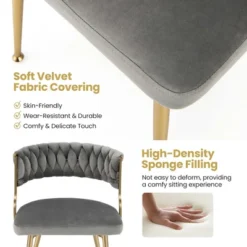 Costway Velvet Dining Chair Set Of 2 Upholstered Modern Accent Chair With Woven Back Grey/White -Famous Furniture Store GUEST d9a1e8a6 7124 44af 91b0 b9c364962640