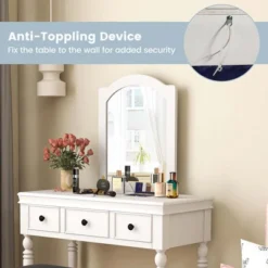 Costway Vanity Table Set Makeup Desk Cushioned Stool 3 Drawer Large Mirror White/Walnut -Famous Furniture Store GUEST d9b754a4 4480 4736 ba2b e78641b30afc