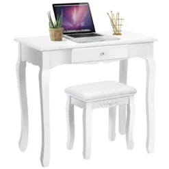 Costway White Vanity Wood Makeup Dressing Table Stool 3 Drawer 17 Costway White Vanity Wood Makeup Dressing Table Stool 3 Drawer -Famous Furniture Store GUEST d9be94ee 7123 4069 acca 2c5c66a7cd33