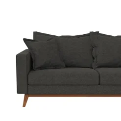 Maryan Pillowback Wood Stretcher Sofa Gray Linen - Room & Joy -Famous Furniture Store GUEST da265011 62e5 4fb0 855f b56065792a88