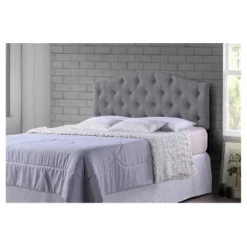 Myra Modern And Contemporary Fabric Upholstered Button-Tufted Scalloped Headboard - Baxton Studio