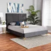 Queen Serrano Velvet Fabric Upholstered And Metal Platform Bed Gray/Gold - Baxton Studio