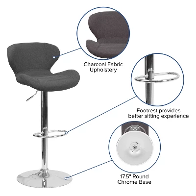 Merrick Lane Adjustable Height Barstool Contemporary Bar Height Stool With Curved Back And Metal Base With Footrest 10 Merrick Lane Adjustable Height Barstool Contemporary Bar Height Stool With Curved Back And Metal Base With Footrest - Image 8