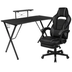 Flash Furniture Gaming Desk With Cup Holder/Headphone Hook/Monitor Stand & Reclining Back/Arms Gaming Chair With Footrest -Famous Furniture Store GUEST dc2103ed 05b8 451b 9c6f 8ce0f059dfdf