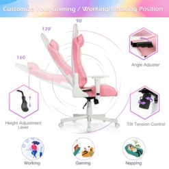 Costway Gaming Chair Racing Style Adjustable Swivel Computer Office Chair Pink -Famous Furniture Store GUEST dc4bc597 2d7d 4d20 a658 009c19ed985c